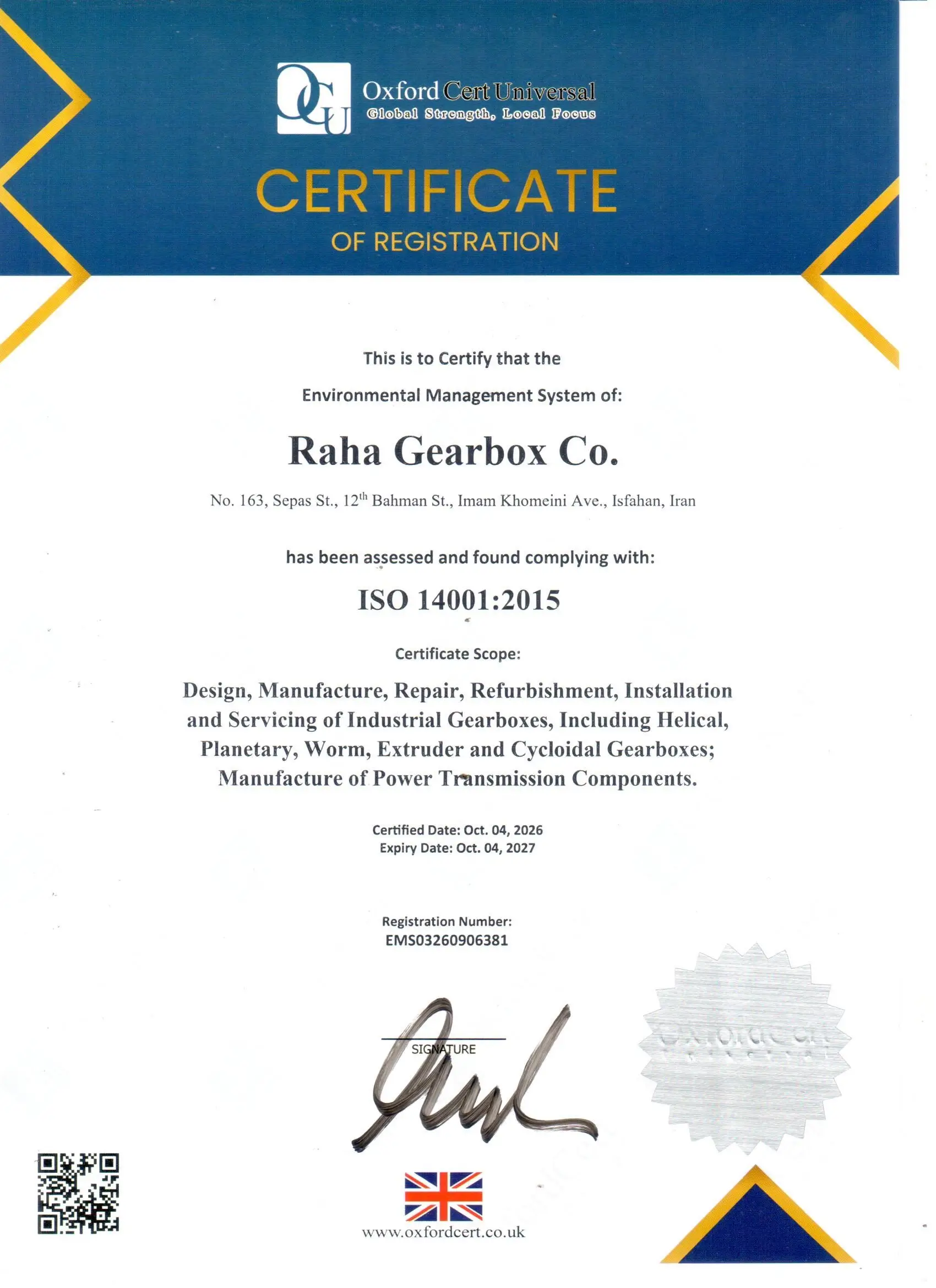 rahagearbox iso 14001