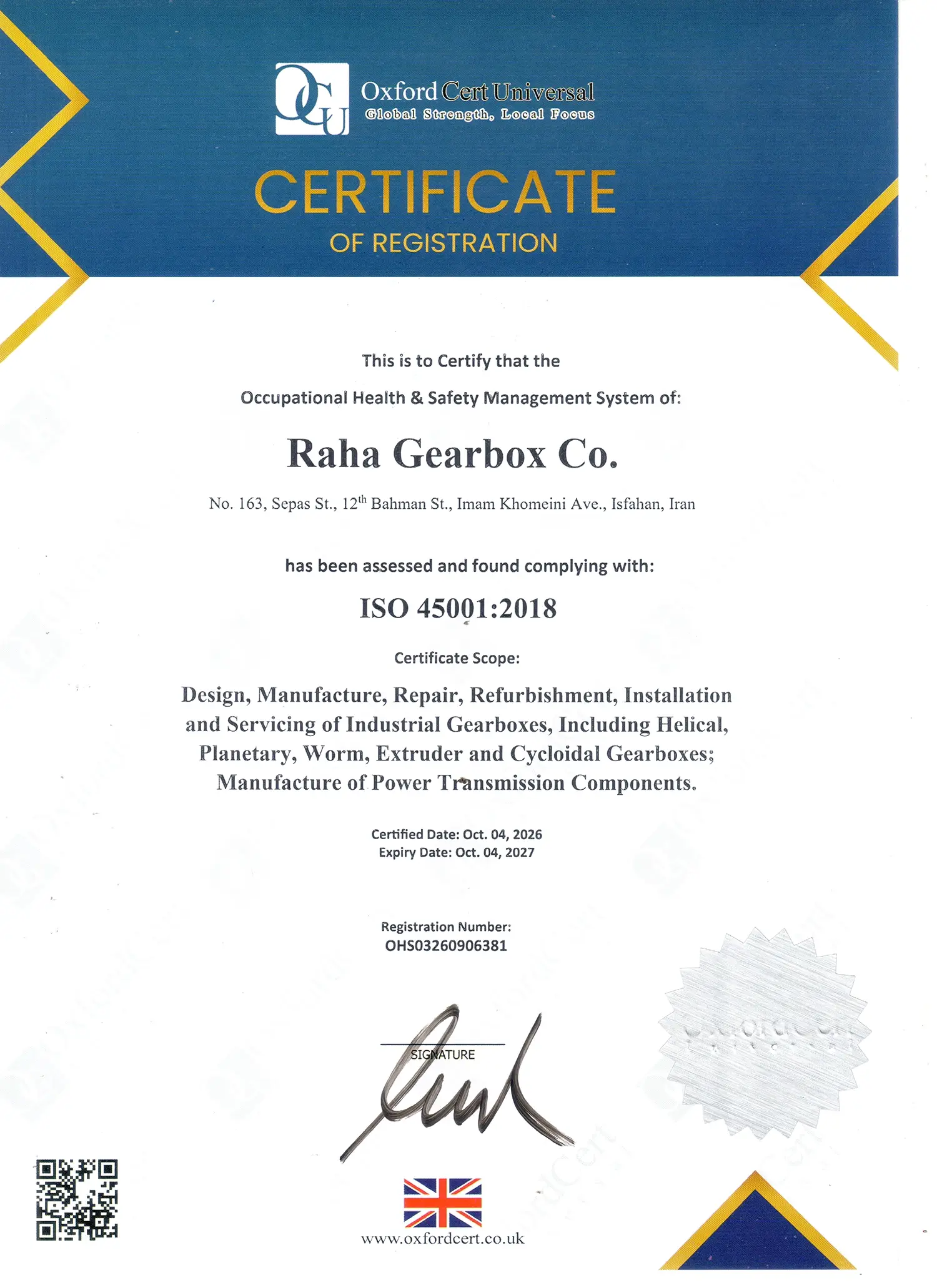 rahagearbox iso 45001